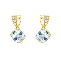 10K Gold Aquamarine & Diamond Earrings - yellow gold