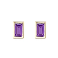 10K Yellow Gold Bezel-set Baguette Amethyst Stud Earrings