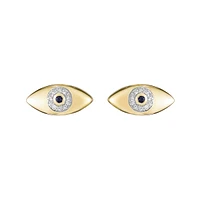 10K Yellow Gold Pave-set Blue Sapphire & Diamond Evil Eye Earrings