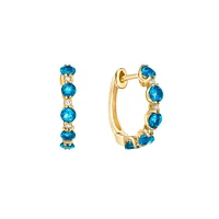 10K Yellow Gold Prong-set Blue Topaz & Diamond Hoop Earrings