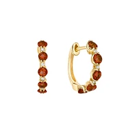 10K Yellow Gold Prong-set Garnet & Diamond Hoop Earrings