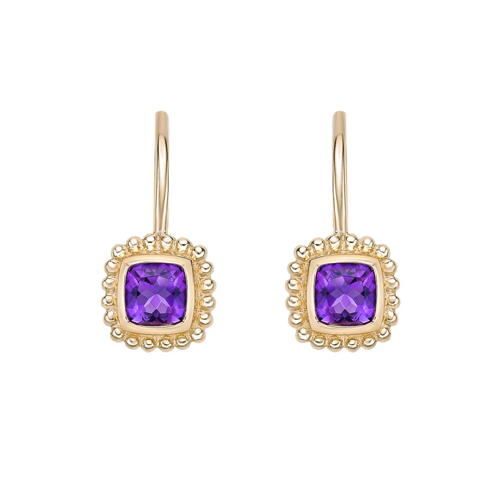 10K Yellow Gold Bezel-set Amethyst Earrings