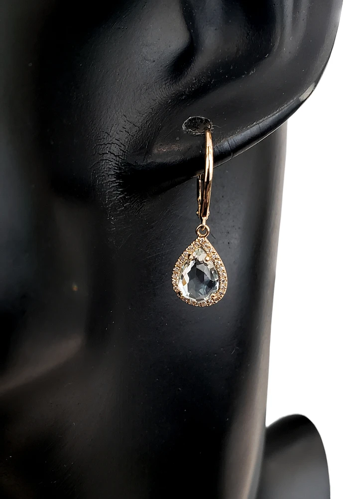 14K Yellow Gold Diamond and Aquamarine Earrings