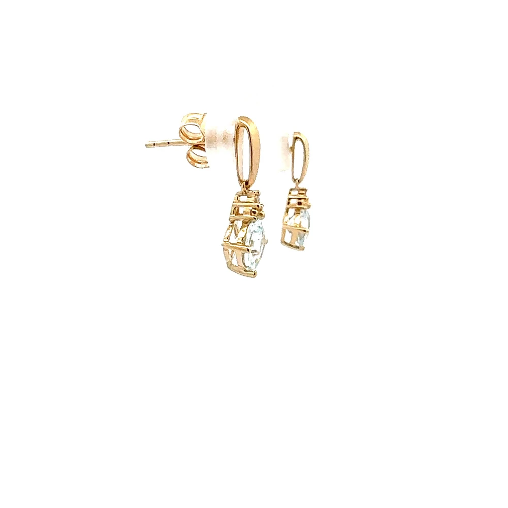 10K Gold Prong-set Aquamarine Earrings with Diamond Accent - White gold