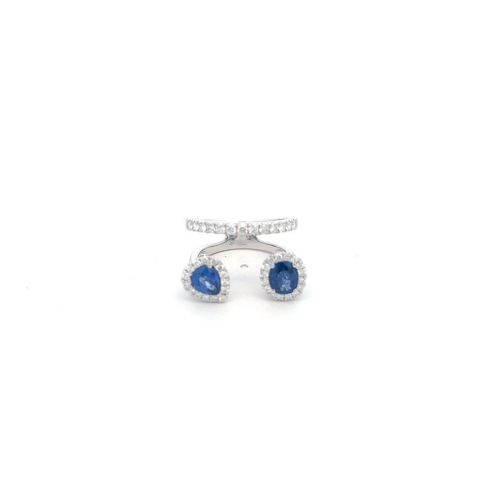 14K White Gold cttw Blue Sapphire and White Diamond Ring