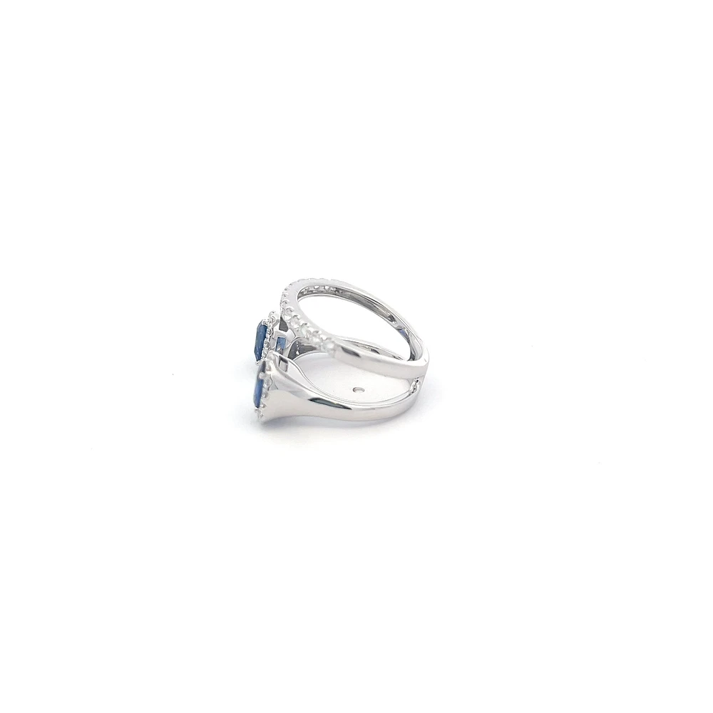 14K White Gold cttw Blue Sapphire and White Diamond Ring