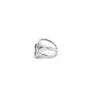 14K White Gold cttw Blue Sapphire and White Diamond Ring