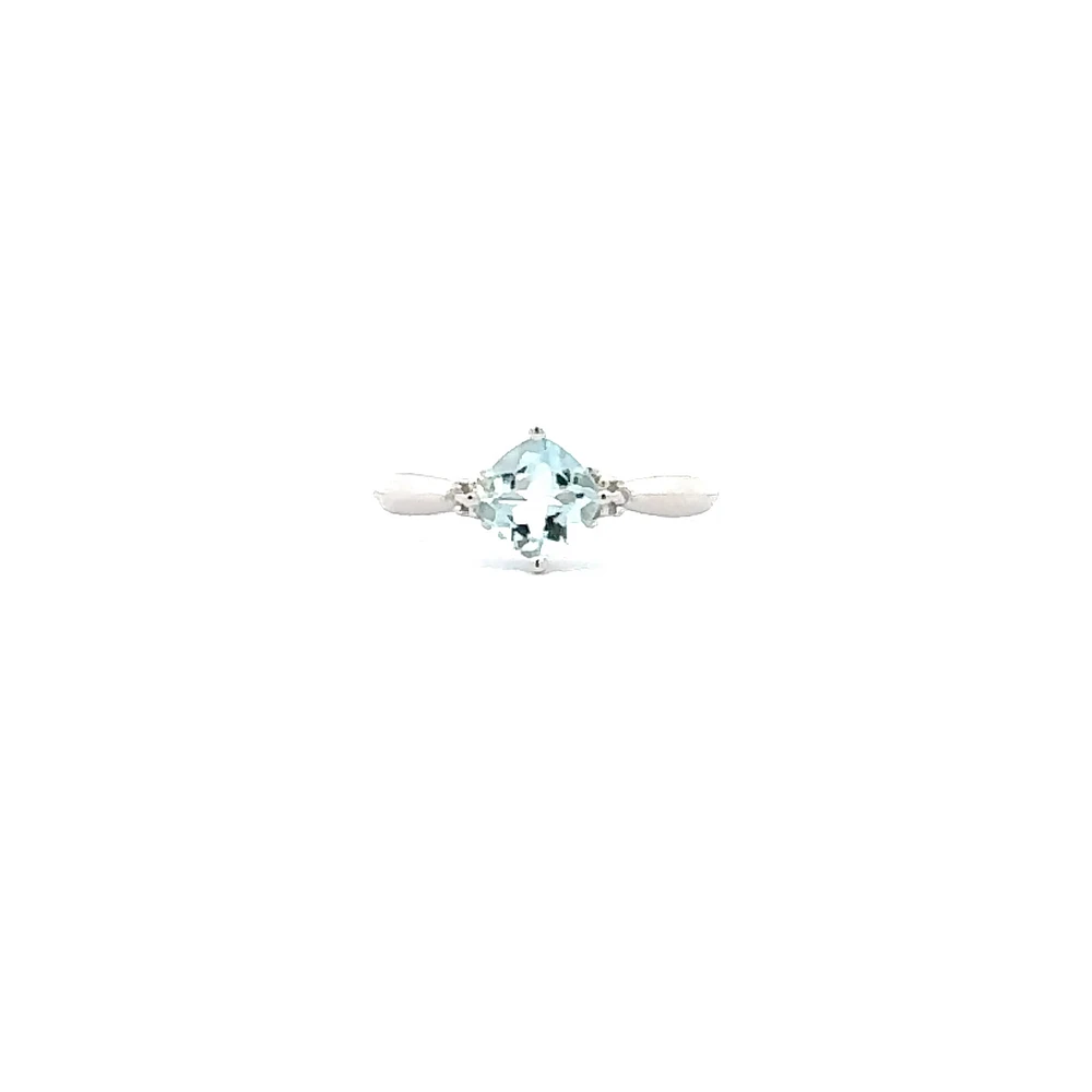 10K White Gold 0.76cttw Cushion Cut Aquamarine and 0.008cttw Diamond Ring - White gold / 4