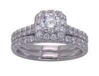 14K Gold 1.75cttw Natural Diamond Halo Engagement and Wedding Band Set - /