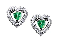 10K White Gold Emerald and 0.14cttw Diamond Earrings