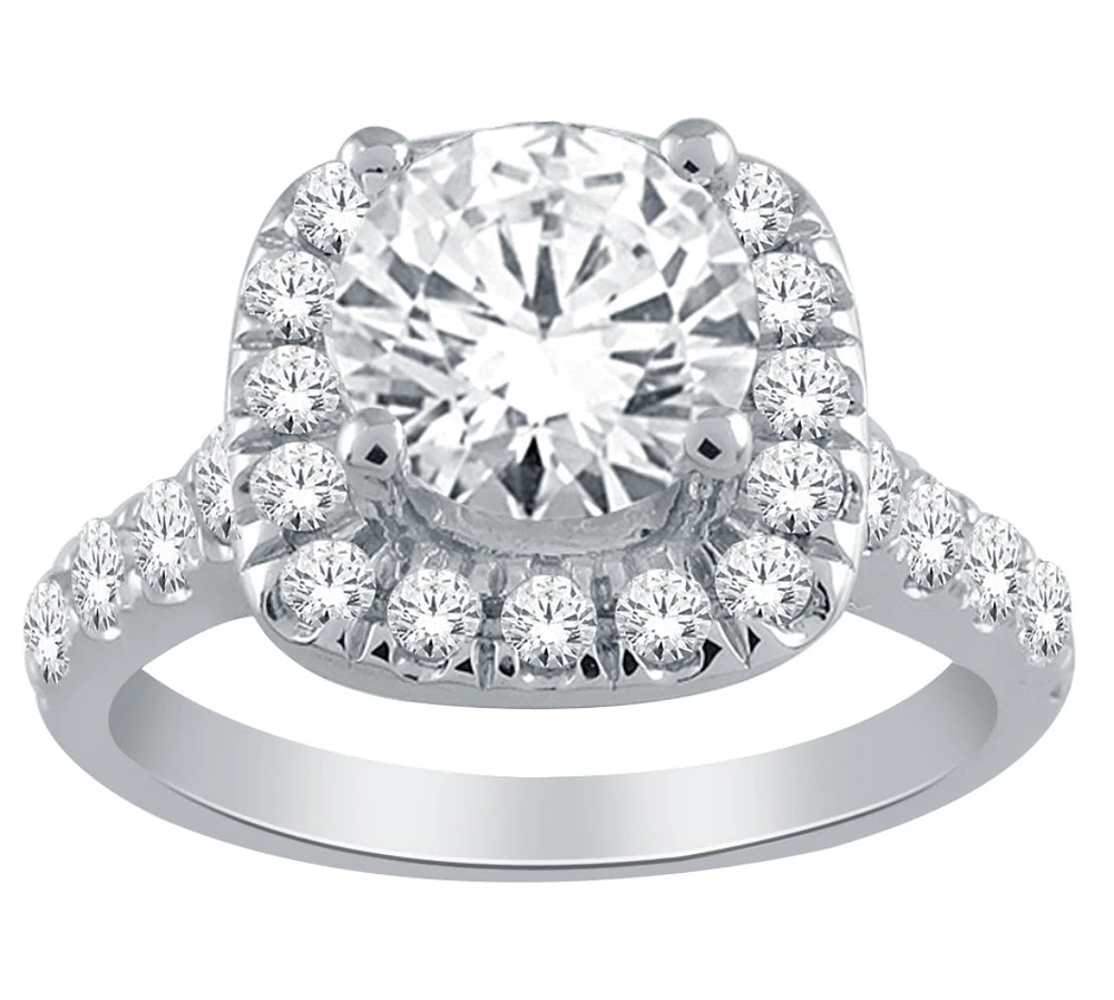 14K White Gold 1.50cttw Natural Diamond Halo Engagement Ring - /