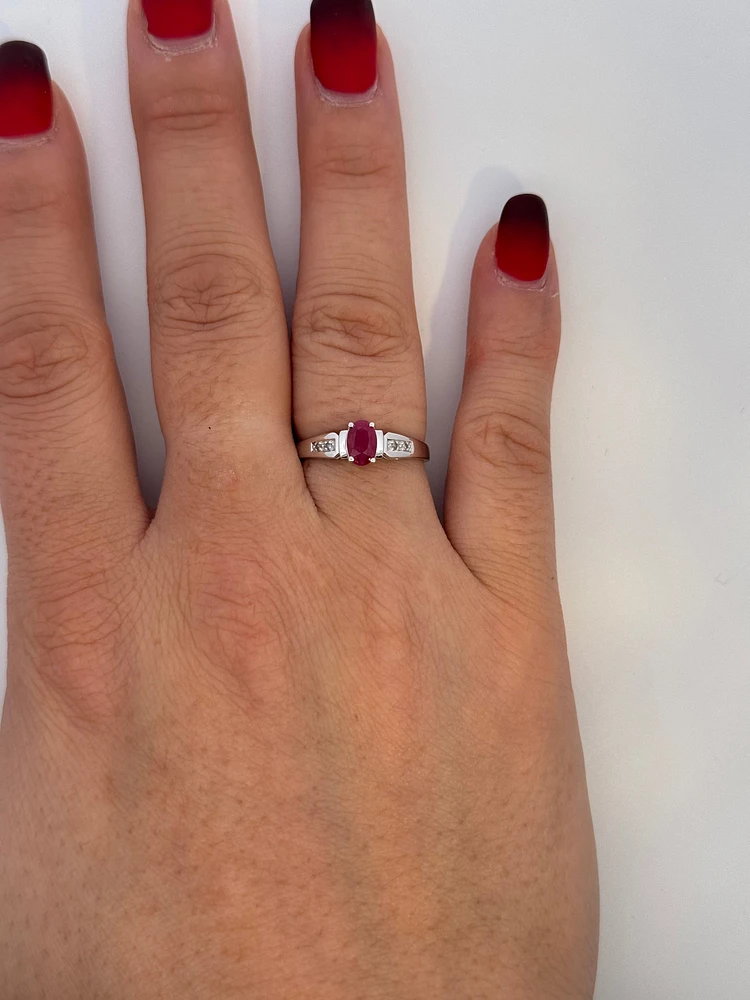 10K White Gold Ruby & Diamond Ring
