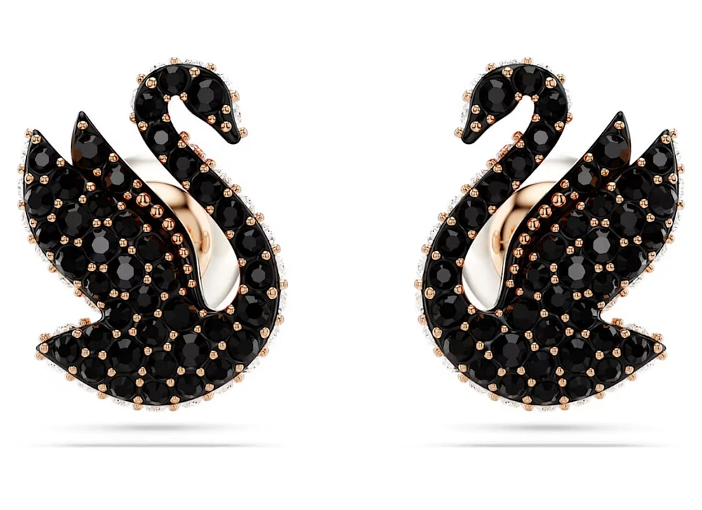 Swarovski - Iconic Swan stud earrings, Swan, Black, Rose gold-tone plated- 5684608
