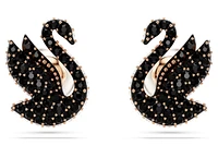 Swarovski - Iconic Swan stud earrings, Swan, Black, Rose gold-tone plated- 5684608