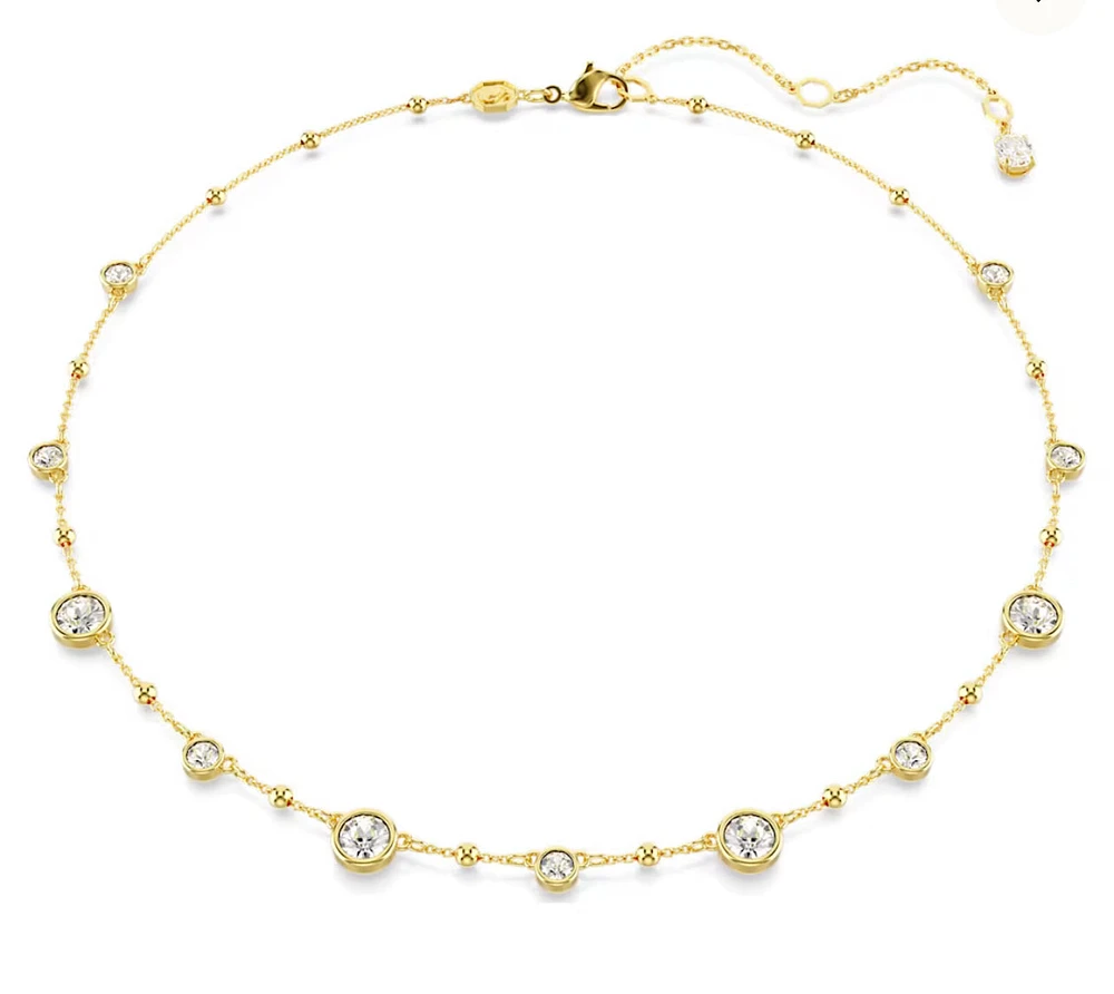 Swarovski - Imber necklace, Round cut, Scattered design, White, Gold-tone plated - 5680090