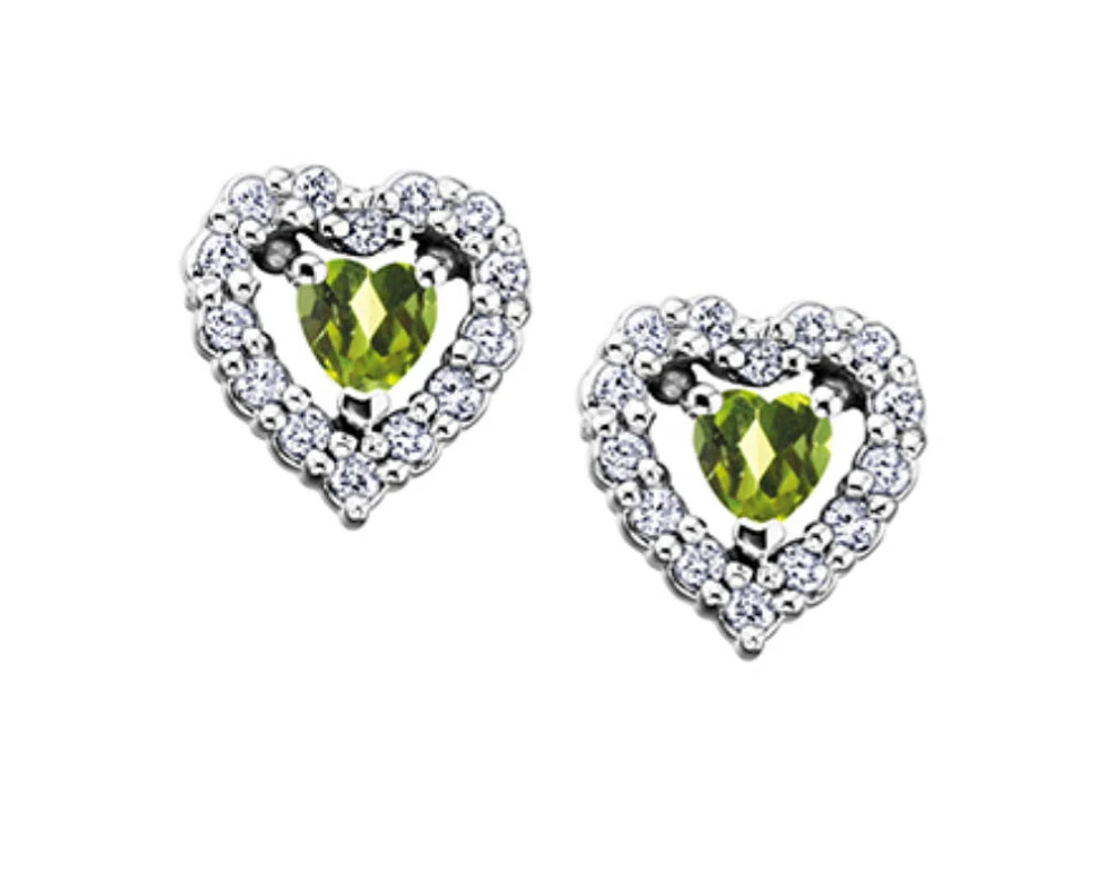10K White Gold Peridot and 0.14cttw Diamond Earrings