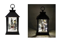 Black Lantern with Snowman Christmas Scene