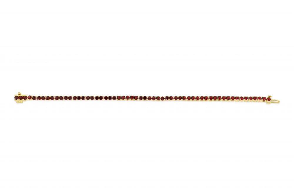 Sterling Silver with 14K Gold Plate Lab Created Garnet  Bracelet 