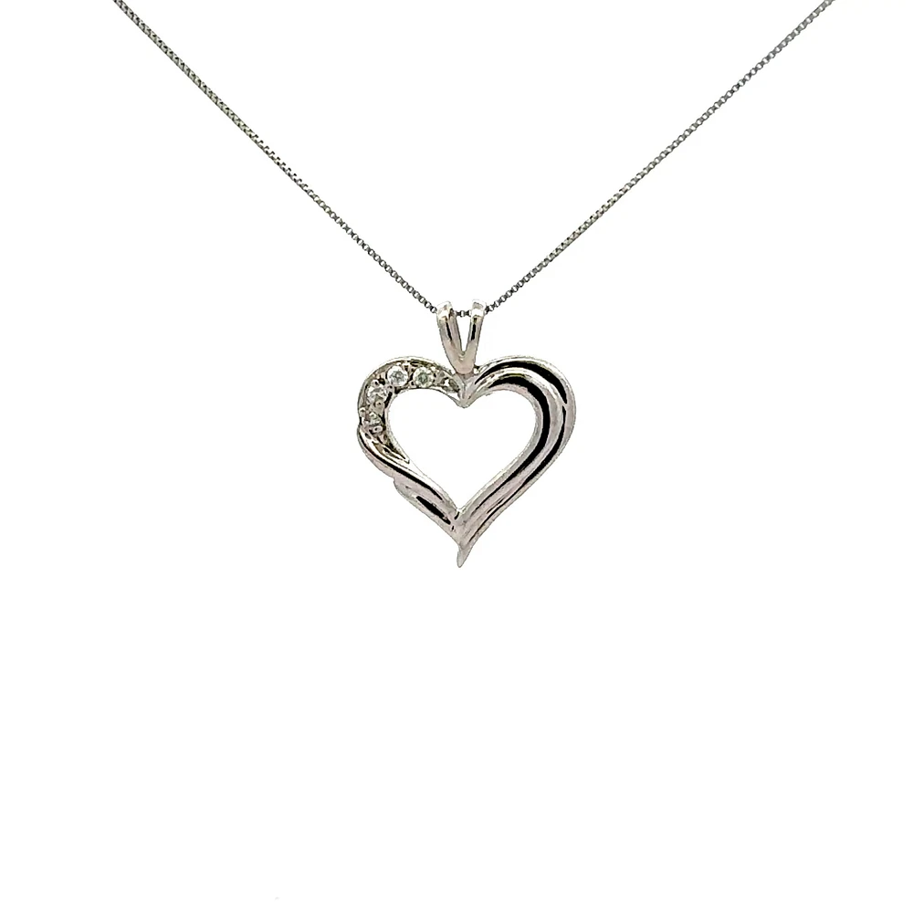 10K White Gold 0.04cttw Diamond Heart Pendant - 18"