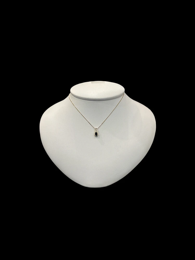 10K Yellow Gold Diamond and Sapphire Pendant, 18"