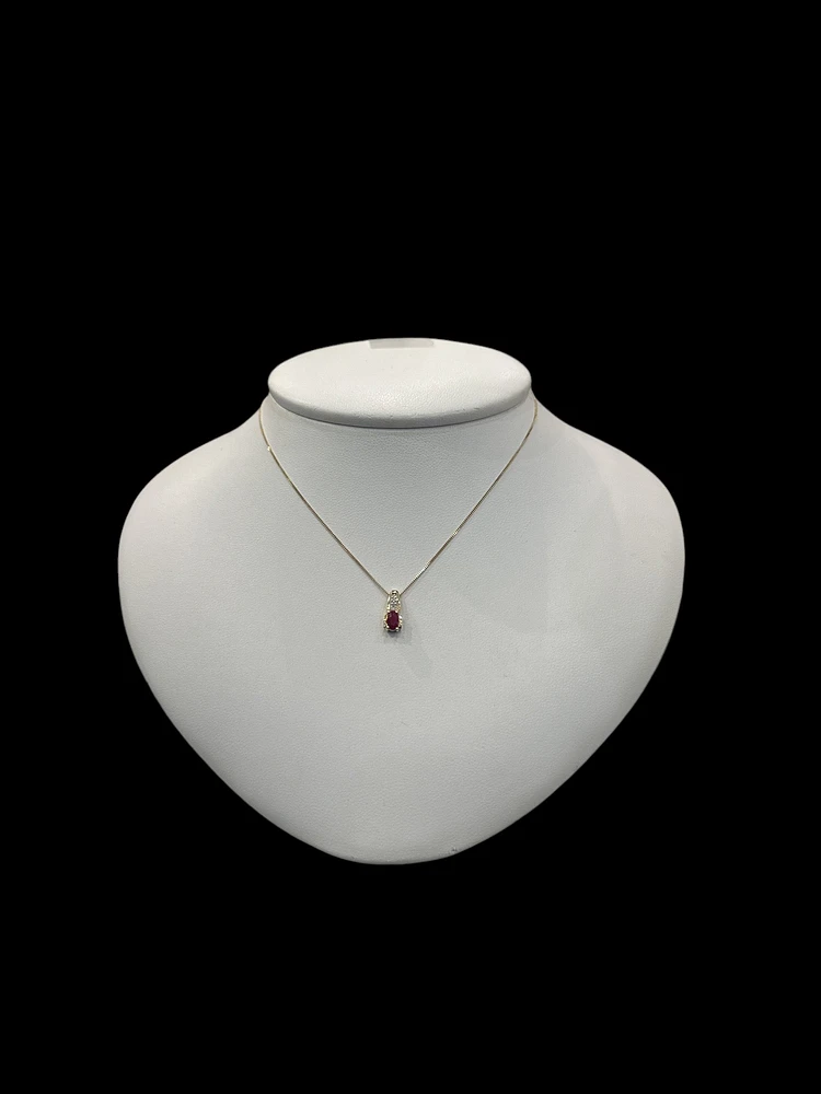 10K Yellow Gold Diamond and Ruby Pendant, 18"