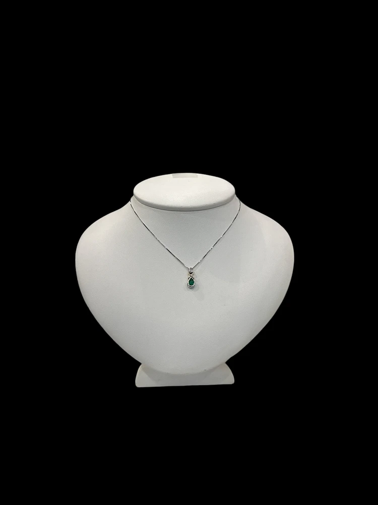 10K White and Yellow Gold 0.015 cttw Diamond and Emerald Pendant, 18"