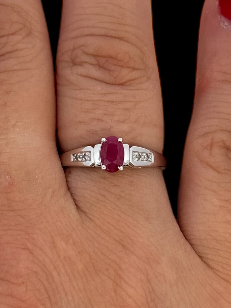 10K White Gold Ruby & Diamond Ring