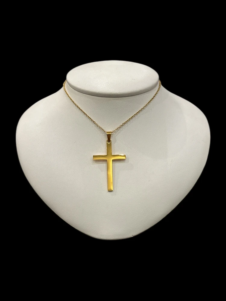 Stainless Steel Gold Plated 40X25mm Cross Pendant - 18"