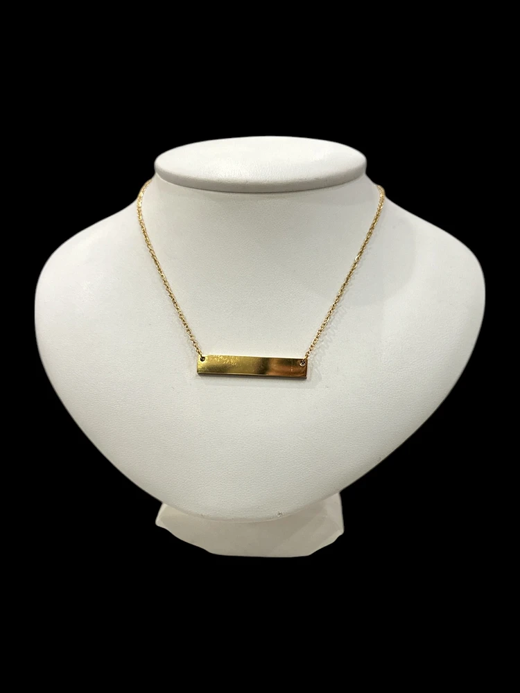 Stainless Steel Yellow Gold Plated 7x35mm Engravable Bar Pendant - 18"