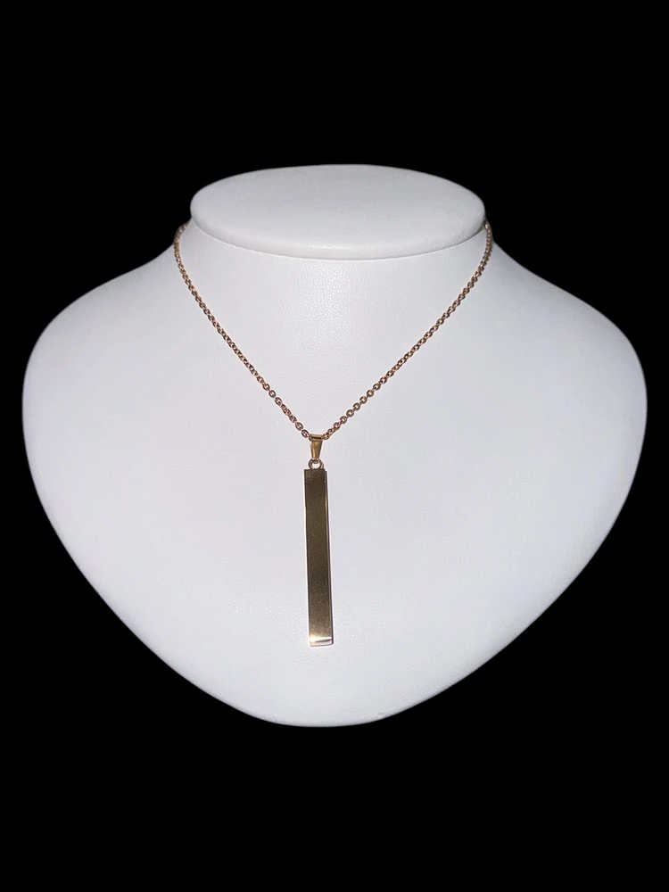 Stainless Steel Rose Gold Plated 39X5mm Engravable Bar Pendant - 18"