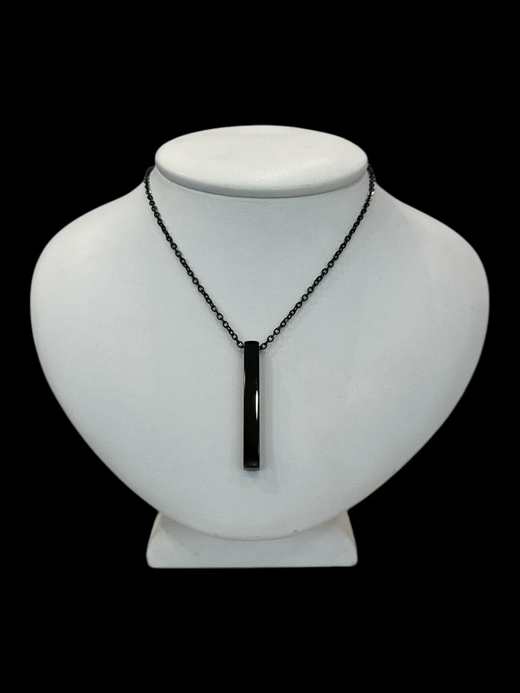 Stainless Steel Black Plated 39X5mm Engravable Bar Pendant - 18"
