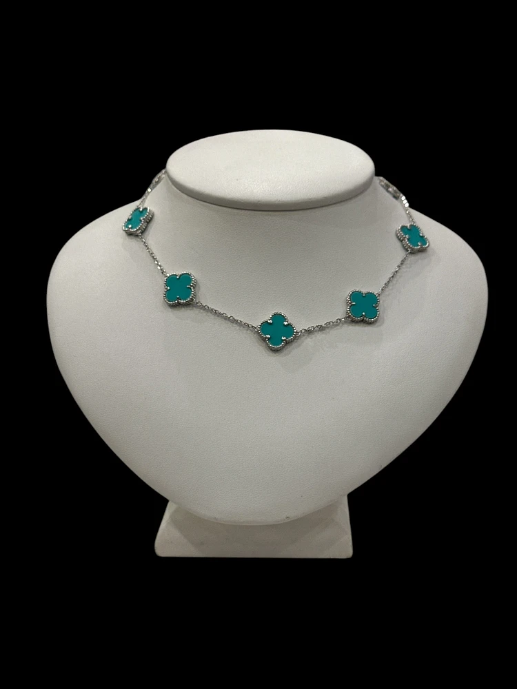 925 Sterling Silver 16-18" Enamel Clover Chain
