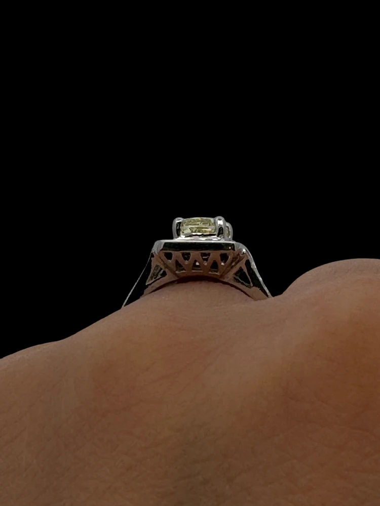 14K White Gold 1.52cttw Fancy Natural Yellow Diamond Halo Engagement Ring, 6.5