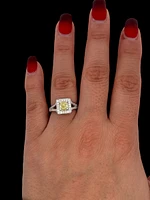 14K White Gold 1.52cttw Fancy Natural Yellow Diamond Halo Engagement Ring, 6.5