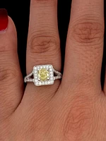 14K White Gold 1.52cttw Fancy Natural Yellow Diamond Halo Engagement Ring, 6.5