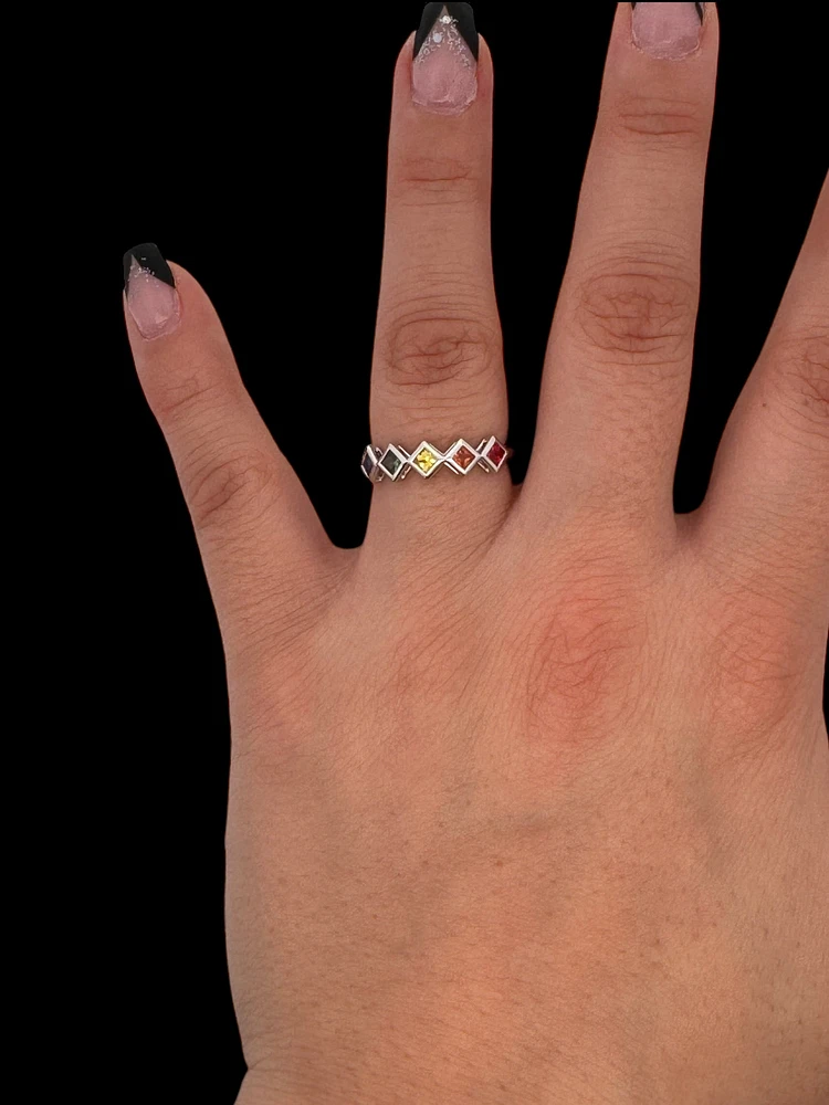 14K White Gold Rainbow Sapphire Ring - /