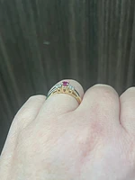 10K Yellow Gold 0.04cttw Diamond with Genuine Ruby Ring - /
