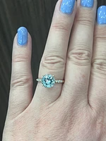 10K Yellow Gold 9mm Cushion Cut Sky Blue Topaz and 0.12cttw Diamond Ring