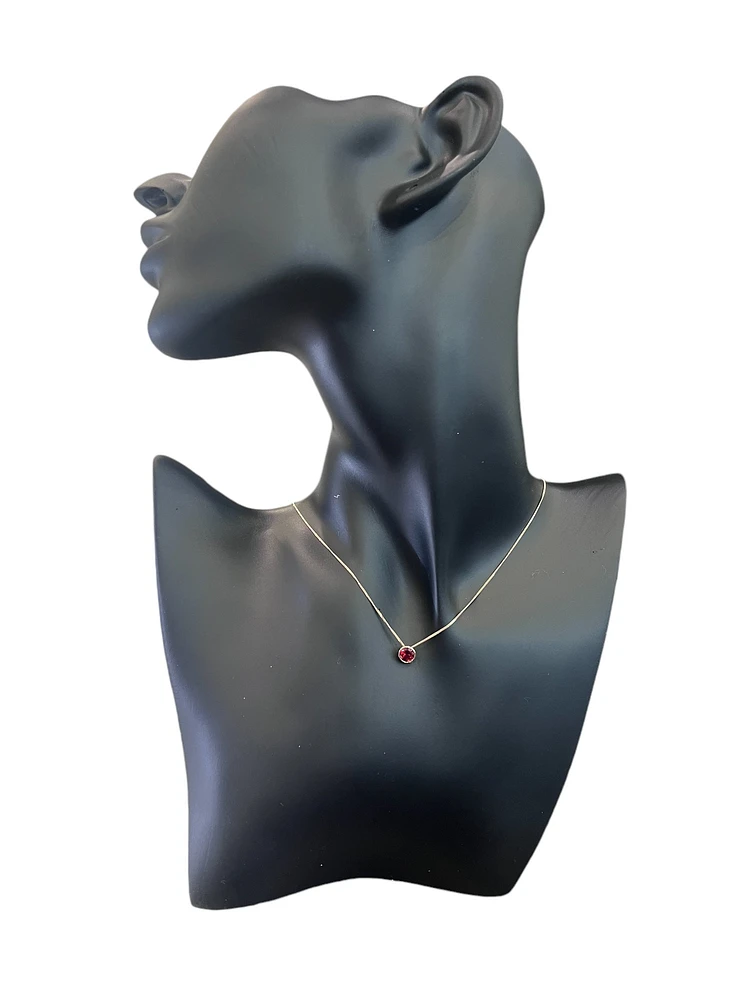 10K Yellow Gold 5mm Genuine Garnet Pendant, 18"