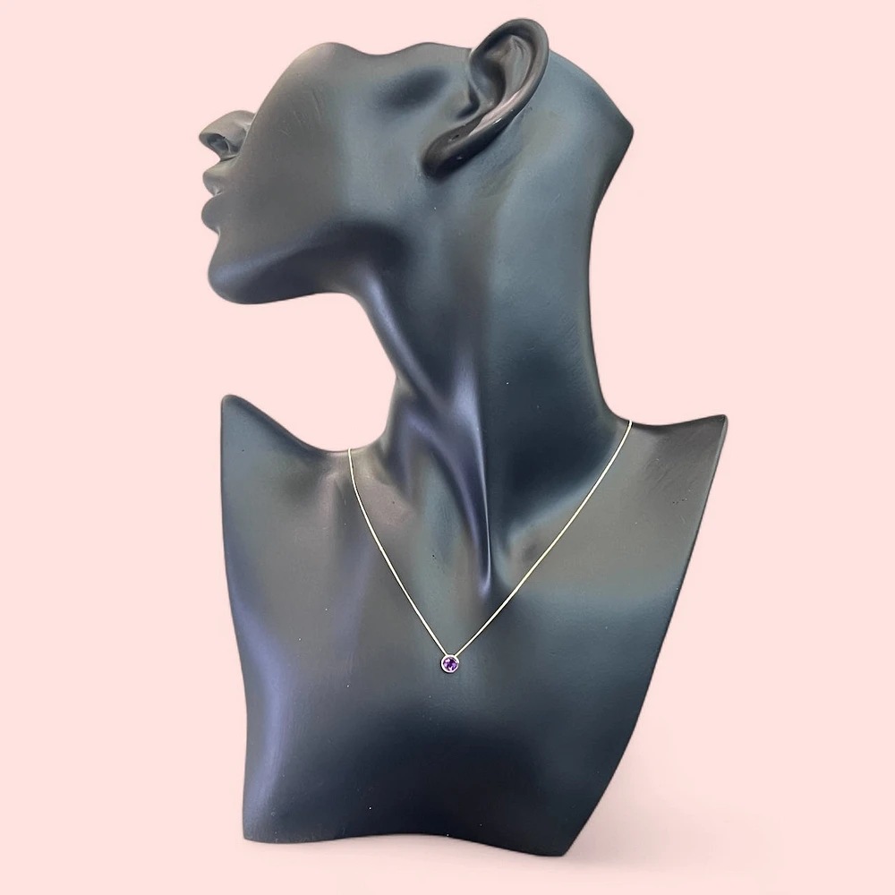 10K Yellow Gold 5mm Genuine Amethyst Pendant, 18"