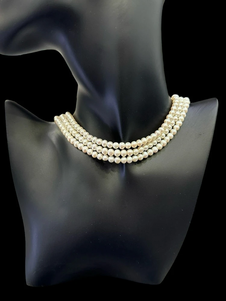 14KY Gold Filled Cultured Fresh Water Pearls Triple Strand - 16"