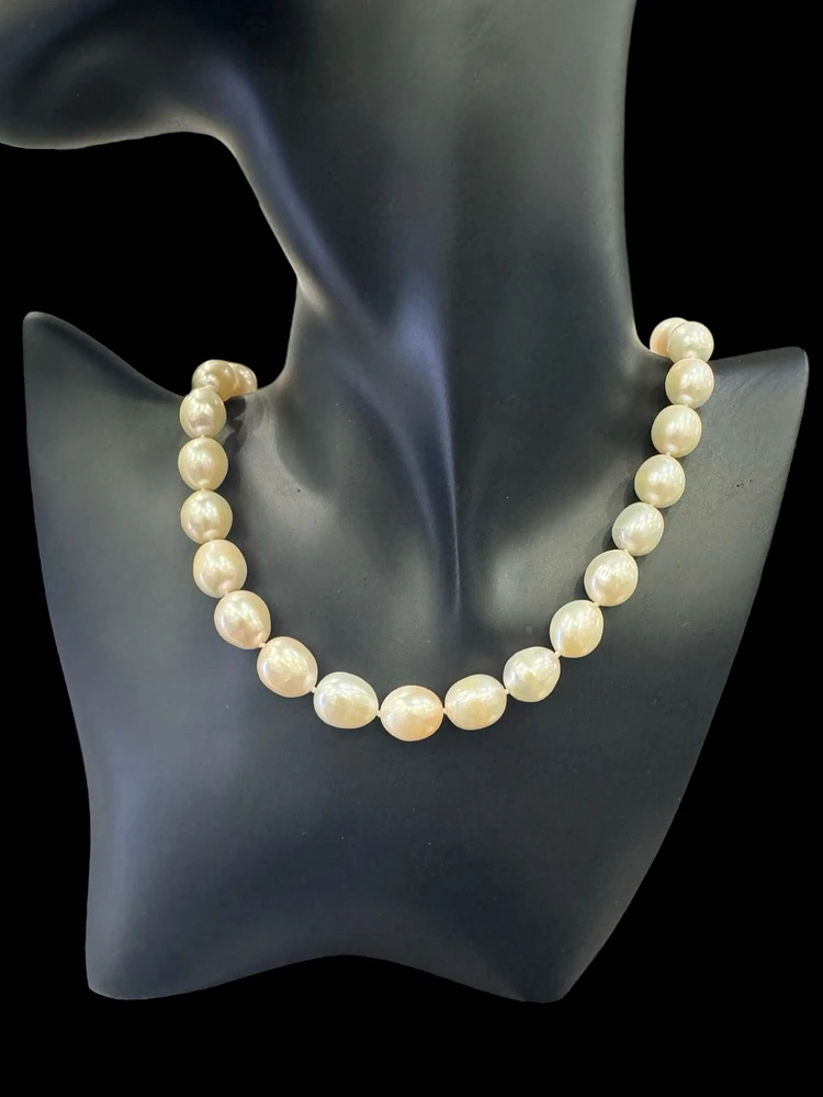 Silver Peach Fresh Water Pearls Strand - 18"