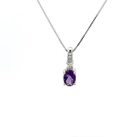 10K White Gold Amethyst and Diamond Pendant - 18"