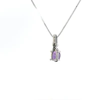 10K White Gold Amethyst and Diamond Pendant - 18"