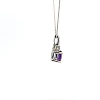 10K White Gold Amethyst and Diamond Pendant - 18"