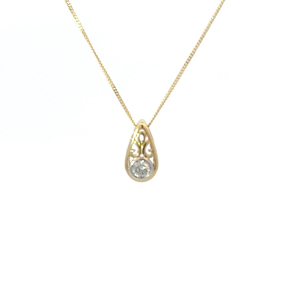 10K Yellow Gold 0.10 Diamond Solitaire Pendant - 18"