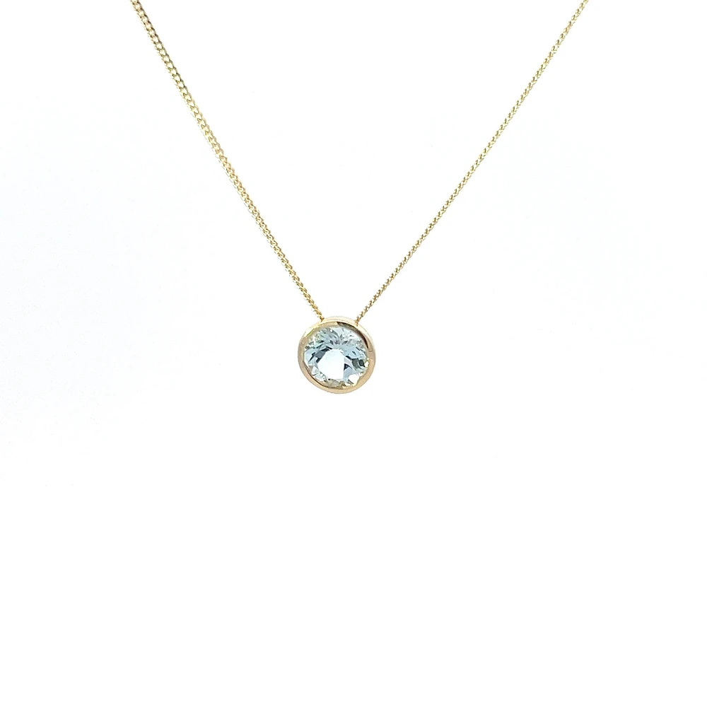 10K Yellow Gold 5mm Genuine Aquamarine Pendant, 18"