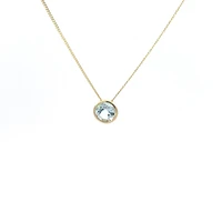 10K Yellow Gold 5mm Genuine Aquamarine Pendant, 18"