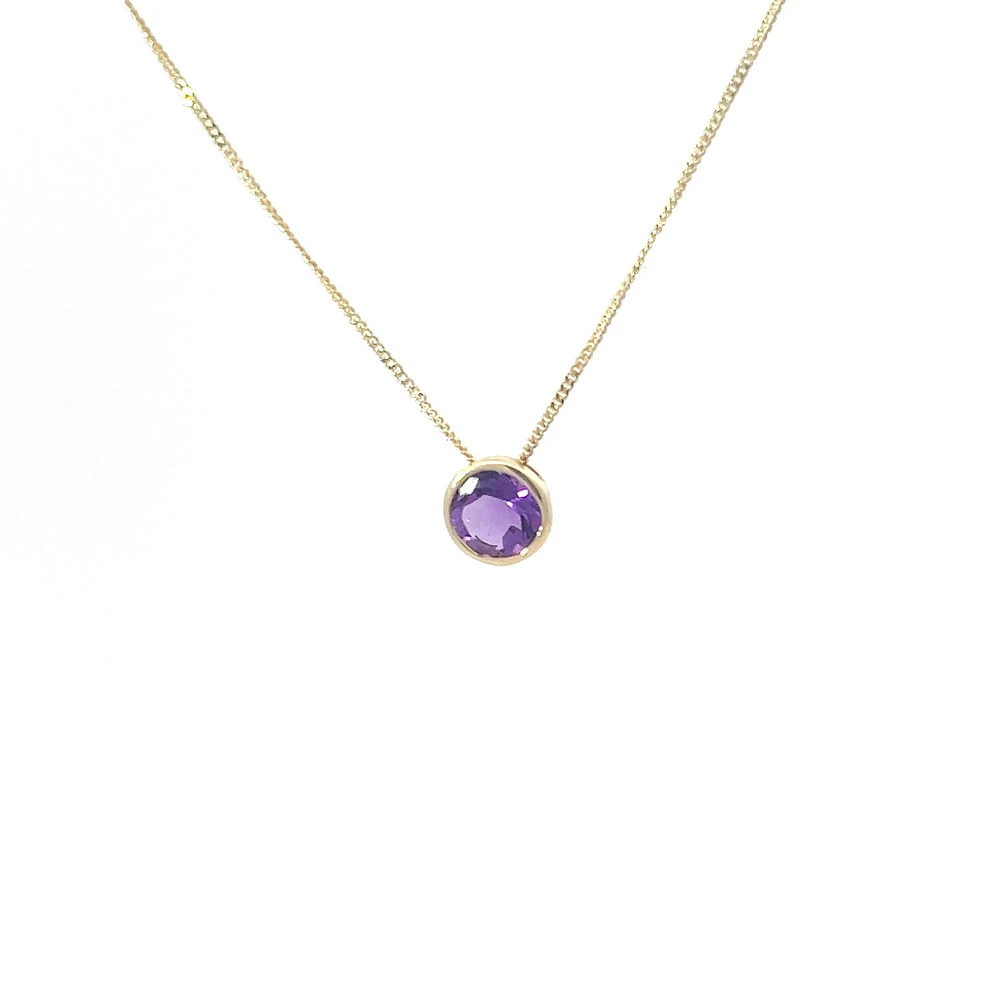 10K Yellow Gold 5mm Genuine Amethyst Pendant, 18"