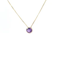 10K Yellow Gold 5mm Genuine Amethyst Pendant, 18"